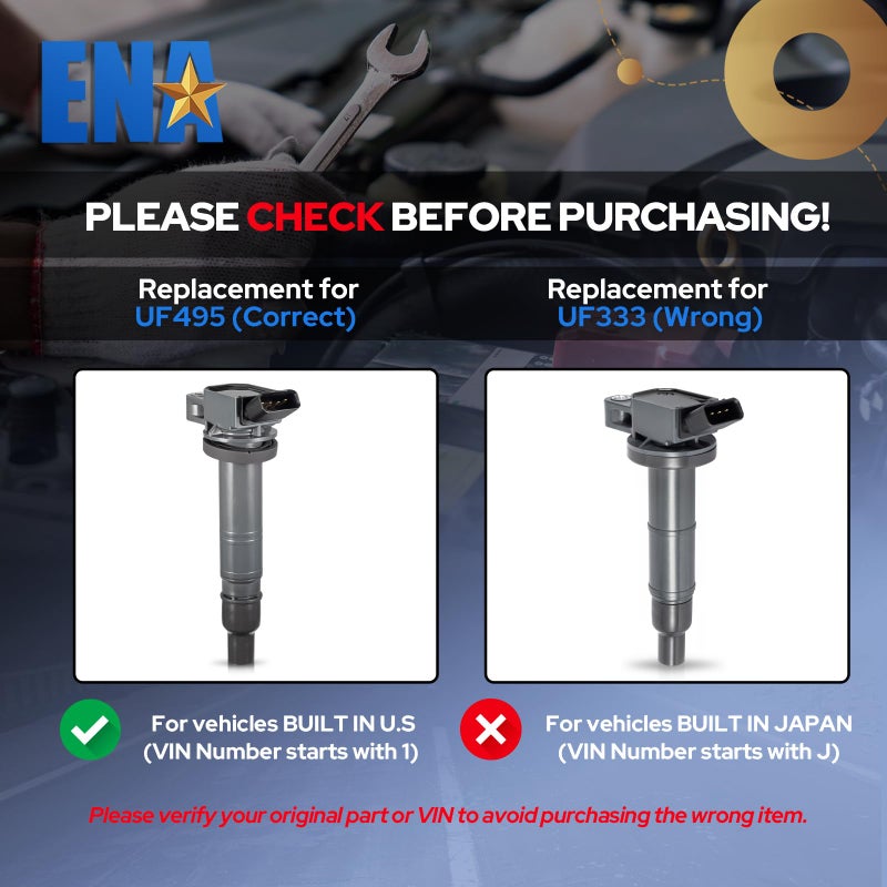 ENA Set of 4 Ignition Coil Coils Pack Compatible with Toyota Lexus Tundra 4Runner Tacoma Solara Matrix 2008 IS F 2006 2007 2008 2009 2010 2011 for UF495 C1426 90919T2006 1.8L 2.4L 4.7L 5.0L - Image 2